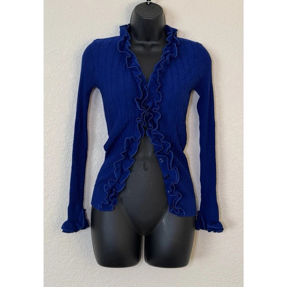 Anne Fontaine Ruffle Shirt Womens Button Front Cardigan Stretch Y2K Top 4-6 US